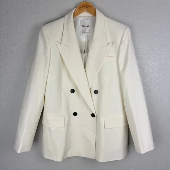 Madewell NWT Tuxedo Blazer Winter White L Double Breasted Ivory Office Timeless - Picture 3 of 11